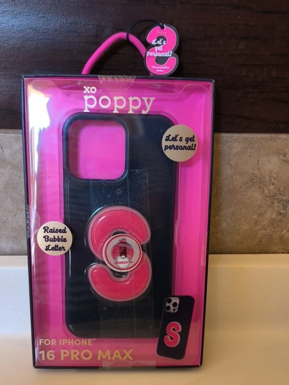 XO Poppy Navy Bubble Letter Phone Case for iPhone 16 Pro Max. Navy Blue.